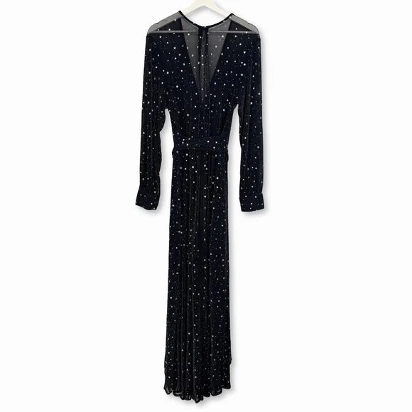 Unique Vintage Celestial Dream Gown Black Silver Star Maxi Dress L - Picture 3 of 15